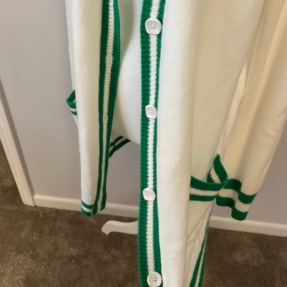 Show Me Your MuMu Green and White Cardigan Duster Academia Vibrant Size Large - Picture 6 of 8
